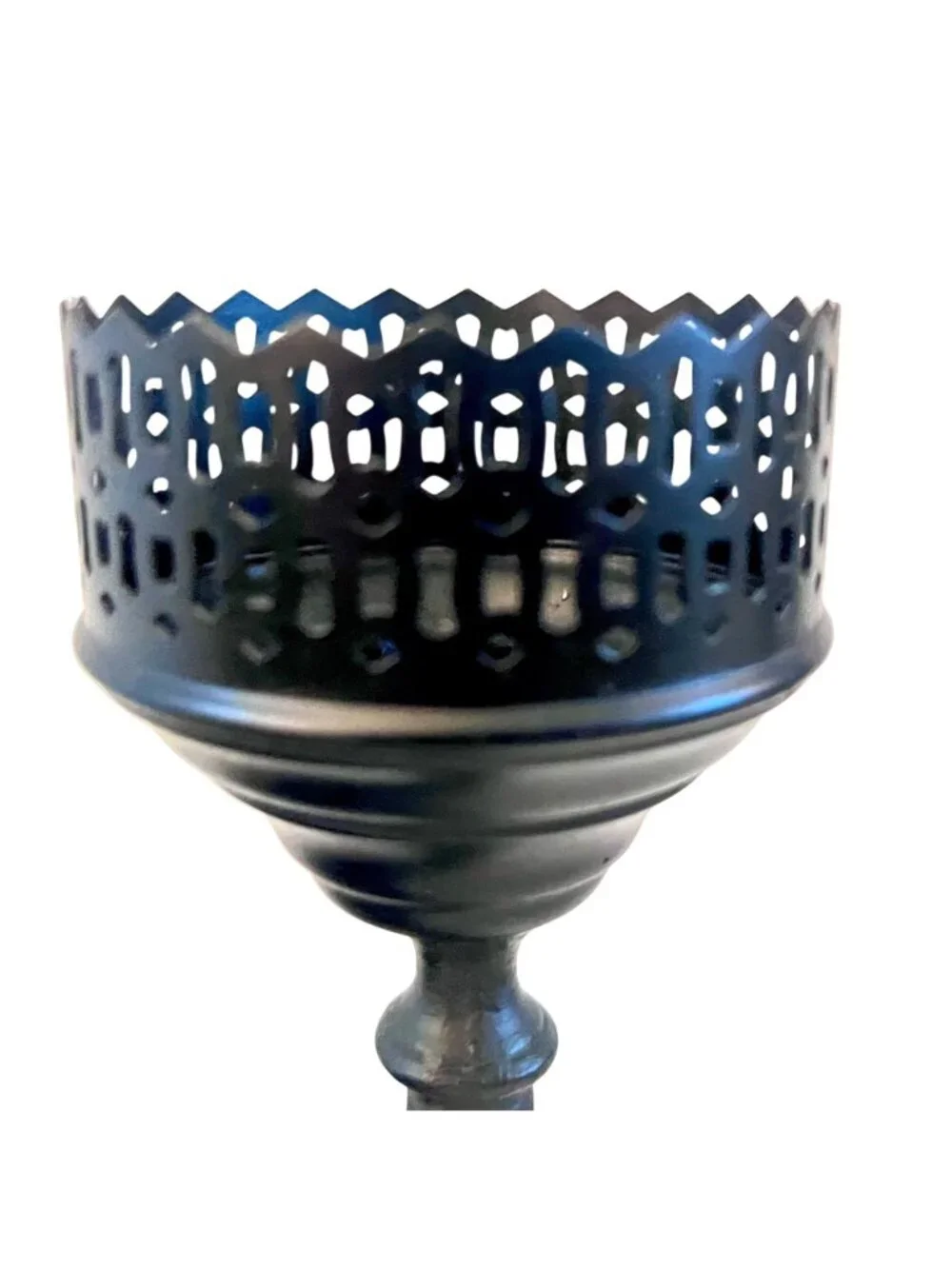 VTG Gothic Black Cast Iron Candle Holder & Scalloped Bowl Cutout Decor